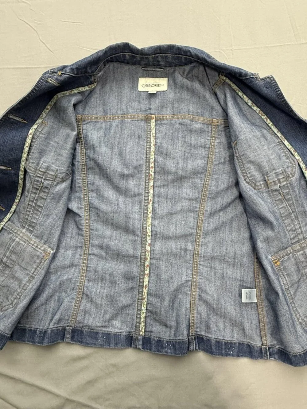 Cherokee Denim Utility Jacket Womens S Blue Jean Custom Rhinestone Studded Chore